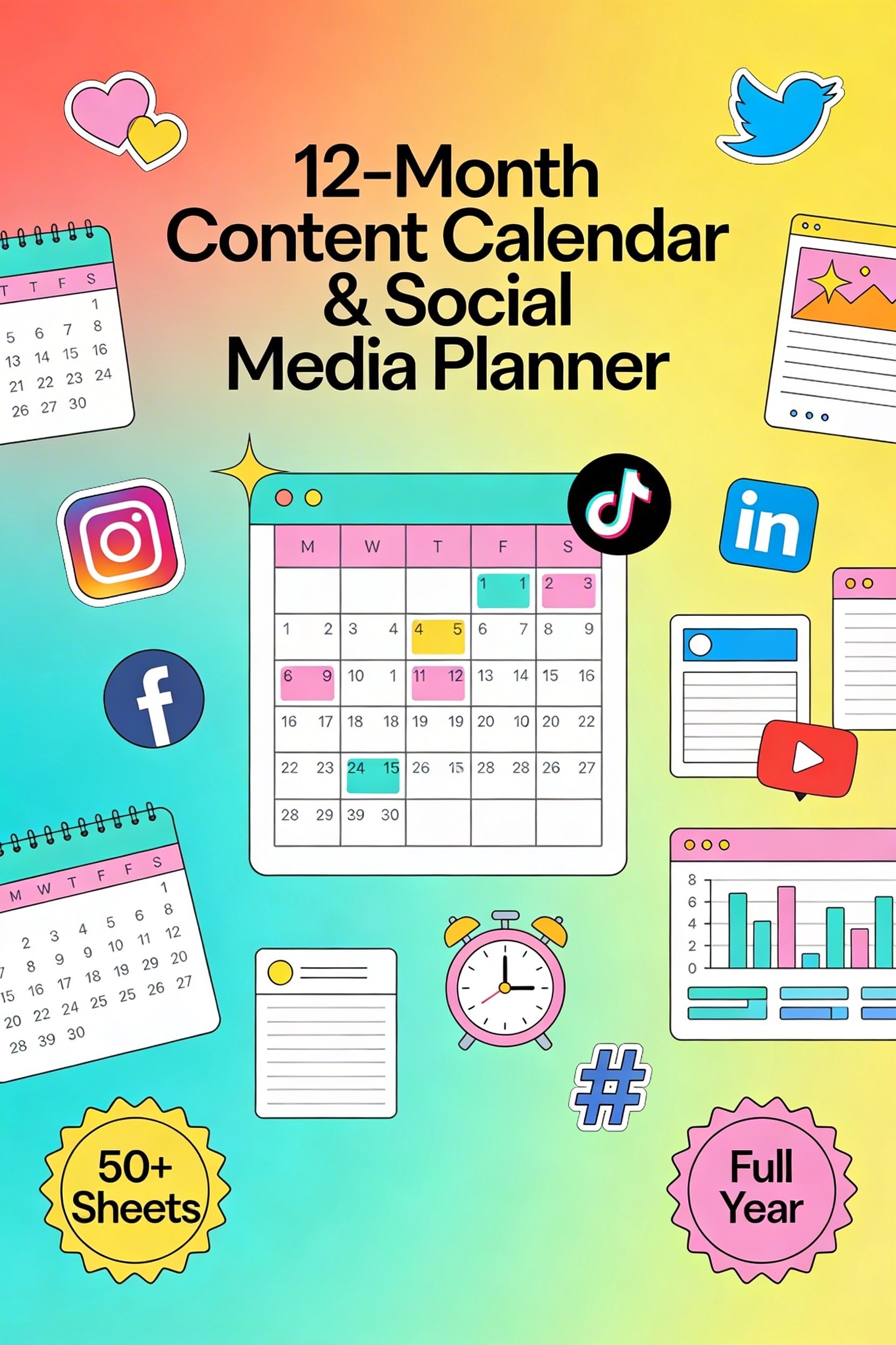 12-Month Content Calendar & Social Media Planner